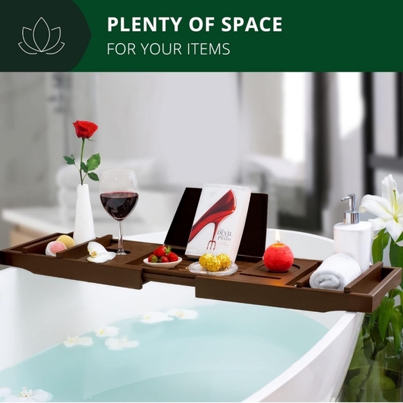 ROYAL CRAFT WOOD Bathtub Tray Caddy Bamboo Expandable22.01"L x 30.98"W x 10.98"H - Picture 6 of 7